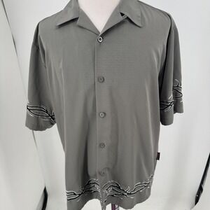 Sapphire Lounge Casual Shirt MENS Gray Black Short Sleeve Button Tribal SIZE XL